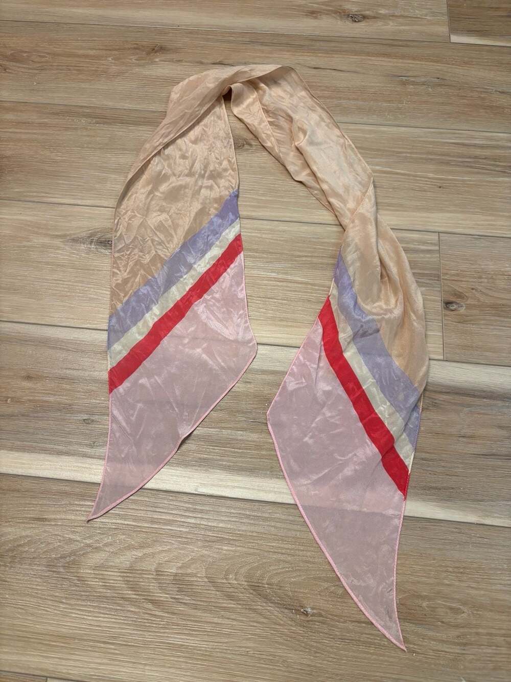 Vintage Pastel Striped Sheer Oblong Silk purse Scarf